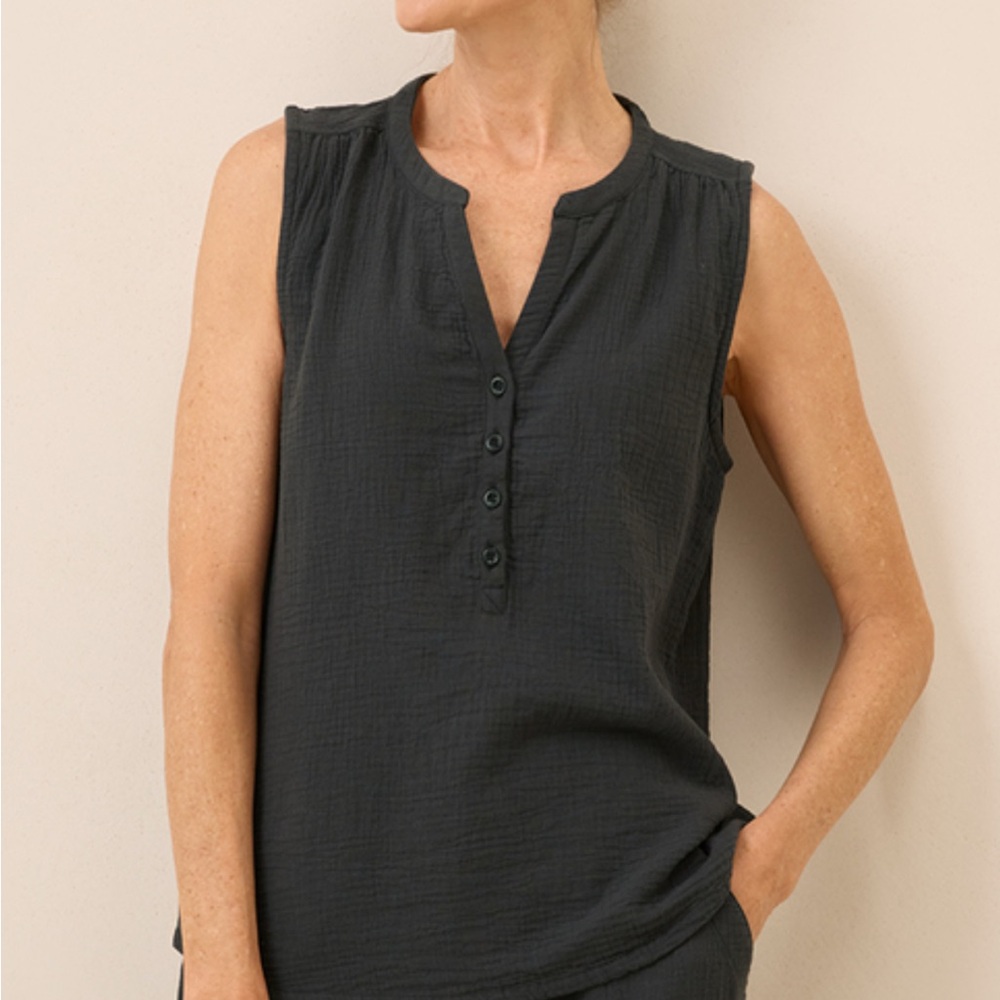 Pact black Coastal Double Gauze Henley Tank. Never worn!
